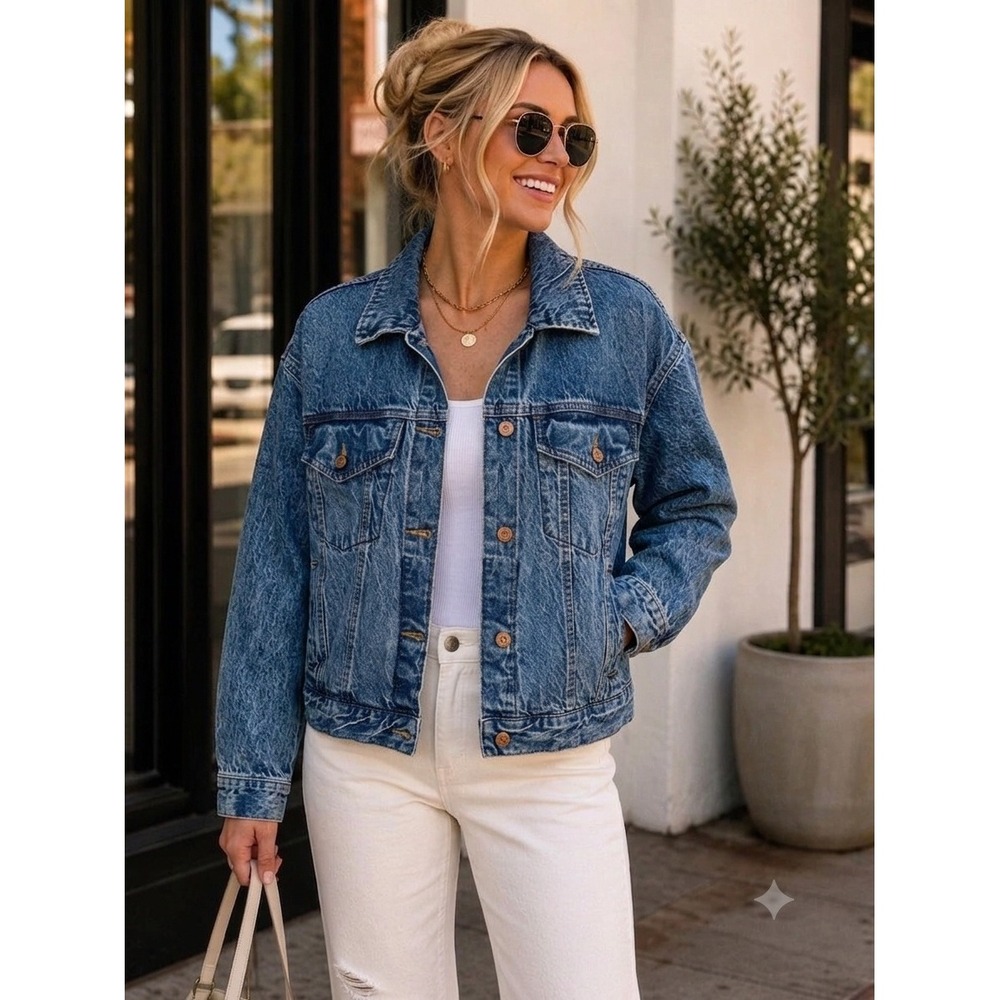 NWT Scotch & Soda Amsterdam Denim Nolita Bomber Jean Jacket XL Acid Wash Boho